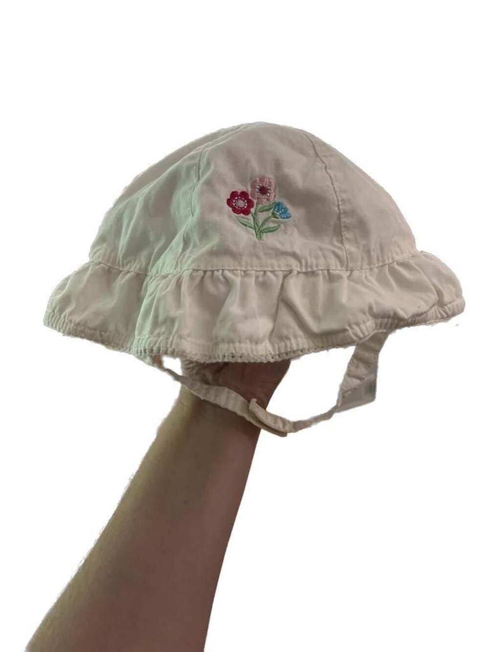 Toddler 2T-4T White Floral Embroidered Sun Hat